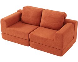 Merax Opvouwbare Slaapbank – 2-Zits Bank met Memory Foam – Multifunctionele Slaapstoel – Draagbare Slaapbank voor Woonkamer of Kleine Ruimtes – Oranje Fluwelen Design