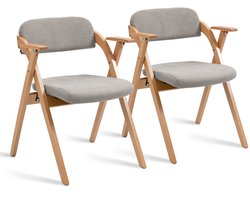 Merax Opvouwbare Stoelen met Armleuning Set van 2 – Houten Klapstoelen met Gestoffeerde Zitting – Stapelbaar en Ruimtebesparend – Voor Eetkamer Gasten Feest of Camping – Grijs