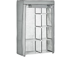 Merax Opvouwbare Stoffenkast Grijs 103x43x162 cm Met Hanggedeelte En 6 Planken – Textiel Kledingkast Voor Slaapkamer Zolder Of Wasruimte