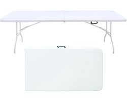 Merax Opvouwbare Tafel 244 cm - Inklapbare Campingtafel - Draagbare Vouwtafel met Handvat - Multifunctionele Klaptafel voor Binnen en Buiten - Wit