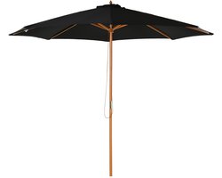 Merax Parasol 300 cm – Grote Tuinparasol met Houten Paal – Balkon Parasol met Touwsysteem – UV-bescherming & Waterafstotend – Voor Tuin & Terras – Zwart