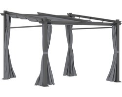 Merax Pergola 297 x 295 cm met Uitschuifbaar Schaduwdoek & Zijwanden – Waterafstotende Terrasoverkapping/Paviljoen – Stalen Frame – Donkergrijs