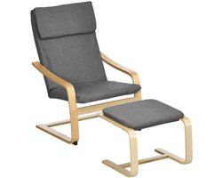 Merax Relaxstoel met Voetenbank – Comfortabele Grijze Oorfauteuil met Armleuningen en Linnenlook Bekleding – Loungestoel voor Woonkamer of Slaapkamer – 66,5x80x99 cm