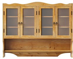 Merax Retro Wandkast 100CM - 4 Deuren - 2 Opslaglagen met Open Haakrek - Voor Badkamer - Keuken of Eetkamer - Hout en Glas - Natuurlijk