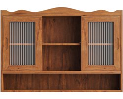 Merax Retro Wandkast met 2 Schuifdeuren – Houten Muurkast met 3 Opberglagen – Hangkast voor Keuken - Badkamer & Eetkamer – 90×20×60 cm – Bruin