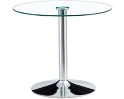 Merax Ronde Glazen Bartafel – 85 cm Diameter – Moderne Minimalistische Hoge Tafel – Gehard Glas – Stabiele Metaalvoet – Luxe Design – Transparant Zilver