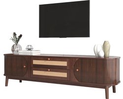 Merax Rotan TV Meubel van Hout - Kast met Schuifdeuren en Lades - Bruin