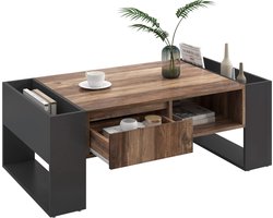 Merax Salontafel 111x60x40 cm – Houtlook – Lade en Dubbelzijdige Opbergruimte – Antraciet