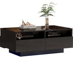 Merax Salontafel met LED-verlichting 16 Kleuren - Bijzettafel in Hoogglans Zwart met 4 Lades