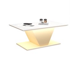 Merax Salontafel V-Vorm - Witte Hoogglans Koffietafel met LED Verlichting - Moderne Woonkamertafel - 100×50×46 cm - Design Bijzettafel