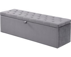 Merax Samt Opbergbank – Gestoffeerde Zitbank met Opbergruimte – Stijlvolle Betthocker – Grijs – 138 x 41 x 42 cm