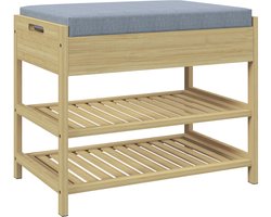Merax Schoenenbank van Bamboe – Zitbank met Lade en Schoenenrek – 55x35x46 cm – Halbank met Kussen – Naturel Bruin met Blauw