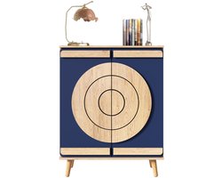 Merax Schoenenkast - 76 x 37 x 98,5 cm - Blauw en Houtkleur - 2 Deuren - Meerdere Legplanken - Houten Poten - Halmeubel