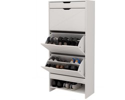 Merax Schoenenkast met 3 Klepdeuren en Bovenlade – Witte Opbergkast van MDF - 136,5 x 63 x 29,5 cm