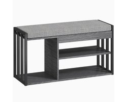 Merax Schoenenrek met Zitbank - 3-Laags Schoenenbank met Kussen - Houten Schoenenkast met Metalen Frame - Halbank voor Flur en Woonkamer - Grijs - 129 kg