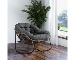 Merax Schommelstoel voor Buiten - Egg Rocking Chair - Wicker Rotan Relaxstoel met Dikke Kussen - Lounge Stoel voor Tuin Balkon Veranda Terras - Donkergrijs