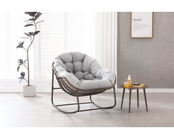 Merax Schommelstoel voor Buiten – XXL Wicker Egg Chair met Dikke Kussen – Comfortabele Lounge Schommelstoel voor Tuin - Balkon of Veranda – Rotan Look – Grijs