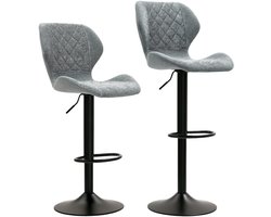 Merax Set van 2 Barkrukken – Draaibare Barkruk met Rugleuning – Verstelbaar in Hoogte – Chenille-Look – Stalen Onderstel met Voetsteun – Donkergrijs