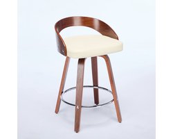 Merax Set Van 2 Draaibare Barkrukken Met Lage Rugleuning – Houten Barstoelen Met Zacht Zitkussen En Kunstleren Zitting – Zittinghoogte 63 Cm – Beige – 48 × 46,5 × 77,5 Cm