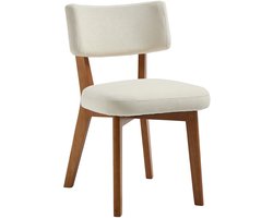 Merax Set van 2 Eetkamerstoelen – Moderne Retro Stoelen met Massiefhouten Poten – Comfortabele Stoffen Stoelen voor Eetkamer - Keuken of Kantoor – Beige
