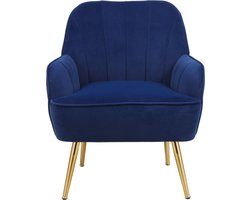 Merax Set van 2 Fluwelen Lounge Stoelen - Ergonomisch Ontwerp voor Woonkamer - Thuiswerkplek en Kantoor - Donkerblauw