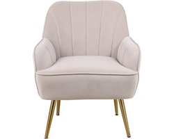 Merax Set van 2 moderne fluwelen loungestoelen met ergonomische rugleuning en gouden metalen poten - voor woonkamer - kantoor en studeerkamer (beige)
