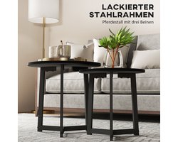 Merax Set Van 2 Ronde Bijzettafels - Salontafels Zwart Staal En MDF - Stapelbaar Modern Design - Woonkamer Koffietafels