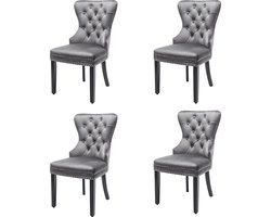 Merax Set van 4 Fluwelen Eetkamerstoelen met Chromen Handgreep – Grijs – Luxe Stoelen met Knoopdetail en Nagelkopafwerking