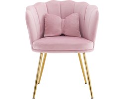 Merax Set van 4 moderne fluwelen stoelen met bloemblad rugleuning - gouden metalen poten en vlinderkussen - voor woonkamer - slaapkamer en eetkamer