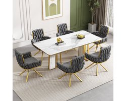 Merax Set van 6 Draaibare Eetkamerstoelen – Luxe Grijs Velvet – 360° Rotatie – Armleuningen – Metalen Poten – Modern & Comfortabel