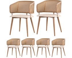 Merax Set van 6 Eetkamerstoelen met Rattan Rugleuning en Kunstleer Zitkussens – Comfortabel - Ademend en Duurzaam