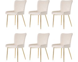 Merax Set van 6 Luxe Eetkamerstoelen – Beige Velvet – Met Lendensteun en Gouden Metalen Poten – Comfortabele Lounge Stoelen voor Woonkamer, Slaapkamer of Eetkamer