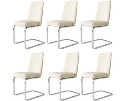 Merax Set van 6 Luxe Fluwelen Eetkamerstoelen - Moderne Lounge Stoelen met Diamant-Rugdesign en Zilveren Metalen Slede Poten - Beige