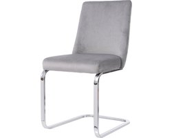 Merax set van 6 luxe fluwelen stoelen - Grijs met diamantvormig rugdesign en zilveren metalen poten - Elegante loungestoelen