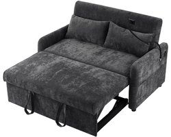 Merax Slaapbank – 2-Zits Sofa met Slaappositie en USB-Oplaadpoort - Bankstel met Telefoonhouder en Zijvakken – Verstelbare Rugleuning – Chenille Bekleding – Grijs