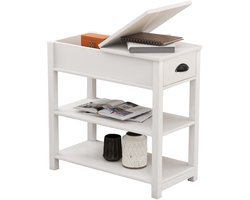 Merax Smalle Bijzettafel met Laden en Onderverdeling - Flip Over Design - Wit - Voor Woonkamer - Slaapkamer of Kantoor
