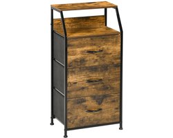 Merax Smalle Ladekast met 3 Stoffen Lades - Opbergkast met 2 Bovenplanken - Stalen Frame - Verstelbare Pootjes - Industriële Look - Rustiek Bruin - 44x29x92 cm