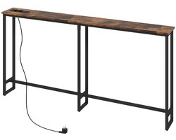 Merax Smalle Wandtafel Met Oplaadstation - Met Stopcontacten En USB Aansluitingen - Industrieel - Rustiek Bruin - Zwart Metaal - 160 X 20 X 80 Cm
