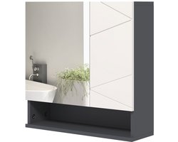 Merax Spiegelkast Badkamer - 55 x 17 x 55 cm - Grijze Badkamerkast Met Spiegel - Verstelbare Planken - Open Vak - Anti-Condensfunctie