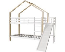 Merax Stapelbed 90x200 cm - Kinderbed met Glijbaan - Bed met Valbeveiliging - Wit