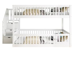 Merax Stapelbed of Hoogslaper 140x200 met Trap en Opbergruimte – Uitvalbeveiliging – Wit