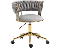 Merax Stoel op Wielen - Luxe Bureaustoel - Ergonomisch - Wieltjes - Draaibaar & Verstelbaar - Grijs met Goud