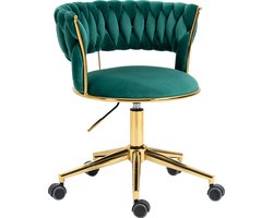 Merax Stoel op Wielen - Luxe Bureaustoel - Ergonomisch - Wieltjes - Draaibaar & Verstelbaar - Groen met Goud