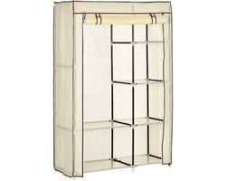 Merax Stoffen Kledingkast Opvouwbaar Met 2 Kleerhangers En 6 Vakken Crème 103x43x162 cm Lichtgewicht Garderobekast Voor Slaapkamer Of Hal