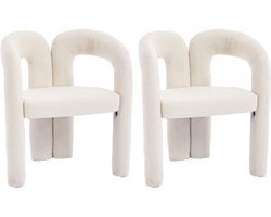 Merax Teddy Bouclé Stoelen Set van 2 – Beige – Fauteuils met Armleuningen – 61×52×71 cm – 150 kg