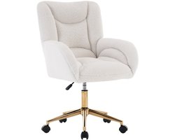 Merax Teddy Bureaustoel in Wit – Verstelbare Draaistoel met Gouden Onderstel – Ergonomische Home Office Stoel met Wielen en Comfortabele Zitting
