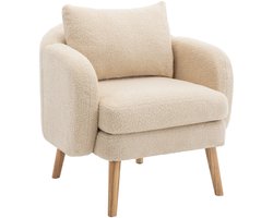 Merax Teddy Fauteuil – Beige – Bouclé Stoel met Extra Dik Zitkussen en Massief Houten Poten – Luxe Loungestoel – Accentstoel