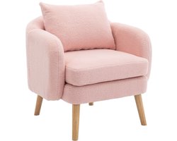 Merax Teddy Fauteuil – Roze – Bouclé Stoel met Extra Dik Zitkussen en Massief Houten Poten – Luxe Loungestoel – Accentstoel