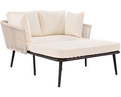 Merax Tuinbank – 2-zits Ligbed – Multifunctionele Loungesofa – Tuinlounge met 2 Kussens & 2 Polsters – Handgeweven Touw – Weerbestendig – Beige