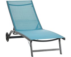 Merax Tuinligbed met Wielen en Verstelbare Rugleuning – Ligstoel voor Tuin - Terras en Balkon – Aluminium Frame – Blauw – Max. 150 kg